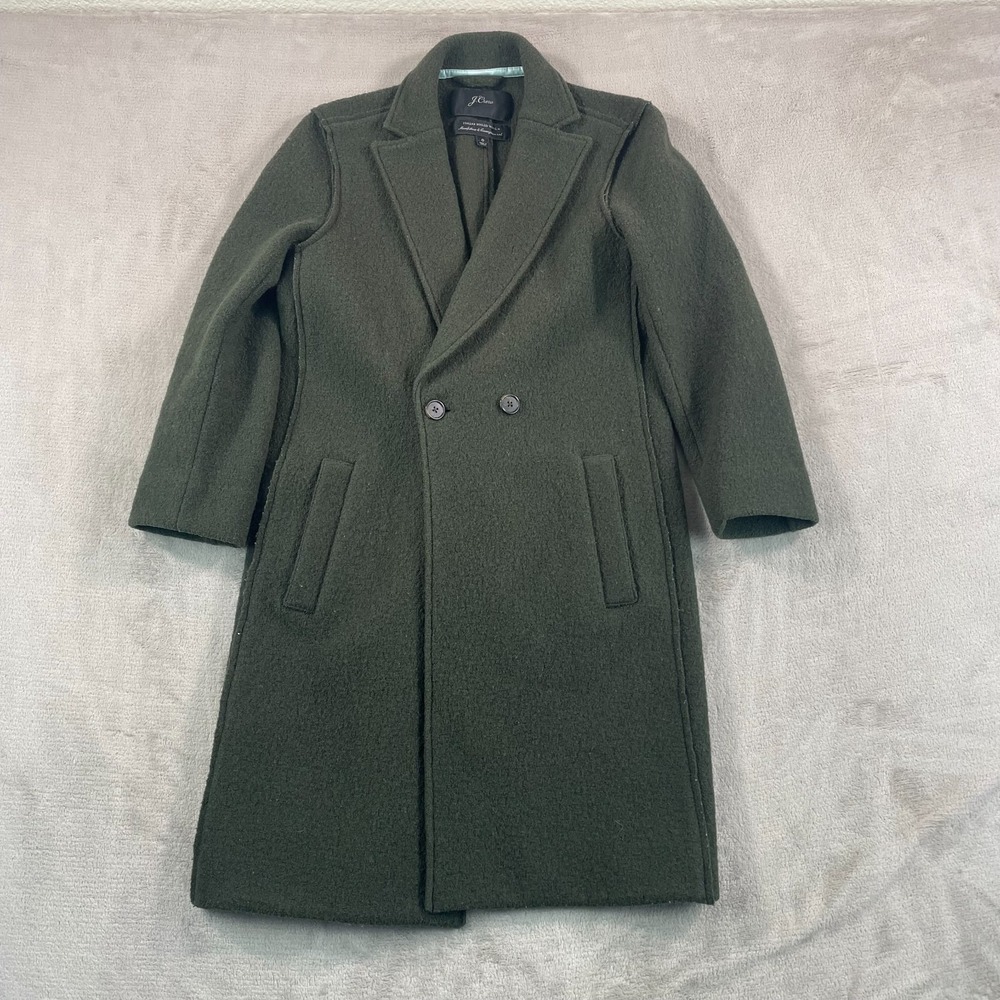 J.Crew Daphne Topcoat in Italian Boiled 100% Wool Women 0 Dark Olive Notch Lapel
